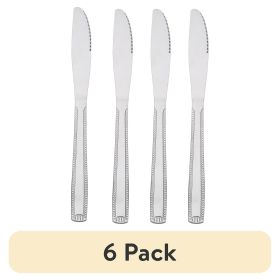 (6 pack) Lace Stainless Steel Adult Dinner Tableware Knife, 4-Piece Set,Silver